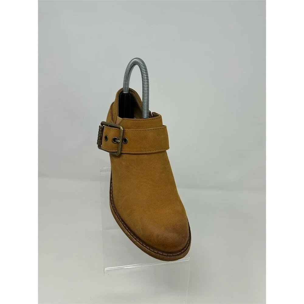 Sofft Ankle Booties Brown Tan Camel Side Zip Buckle Strap Round Toe Block Size 6